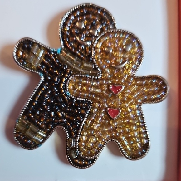 Liz Claiborne Gingerbread Man Brooch Gold and Silver NIB - Picture 3 of 4